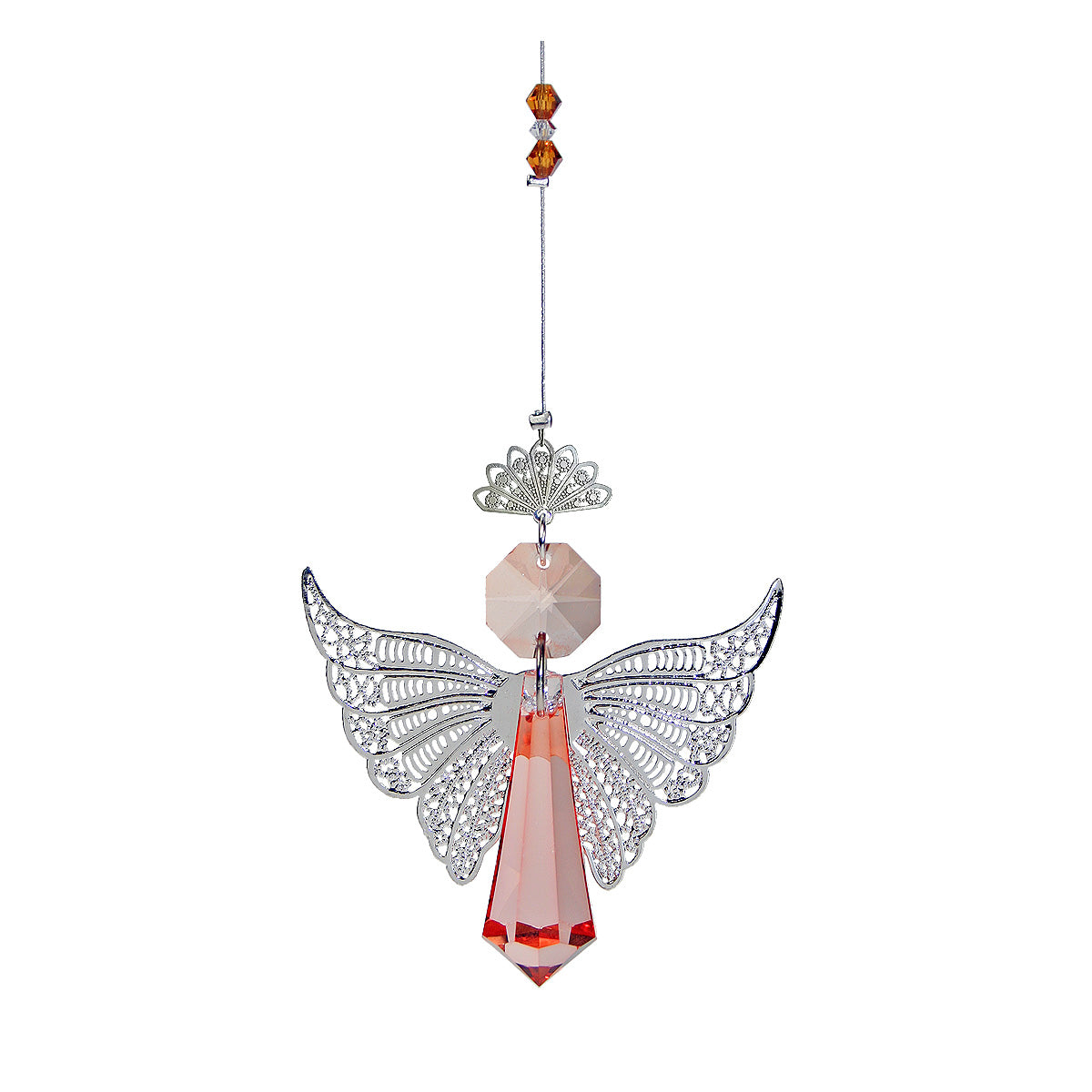 Peach angel with filigree wings and crystal accents