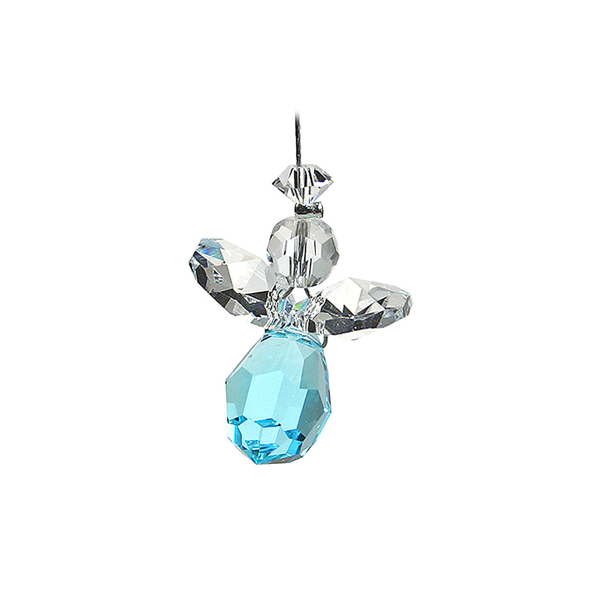 Tiny crystal aqua blue drop angel suncatcher