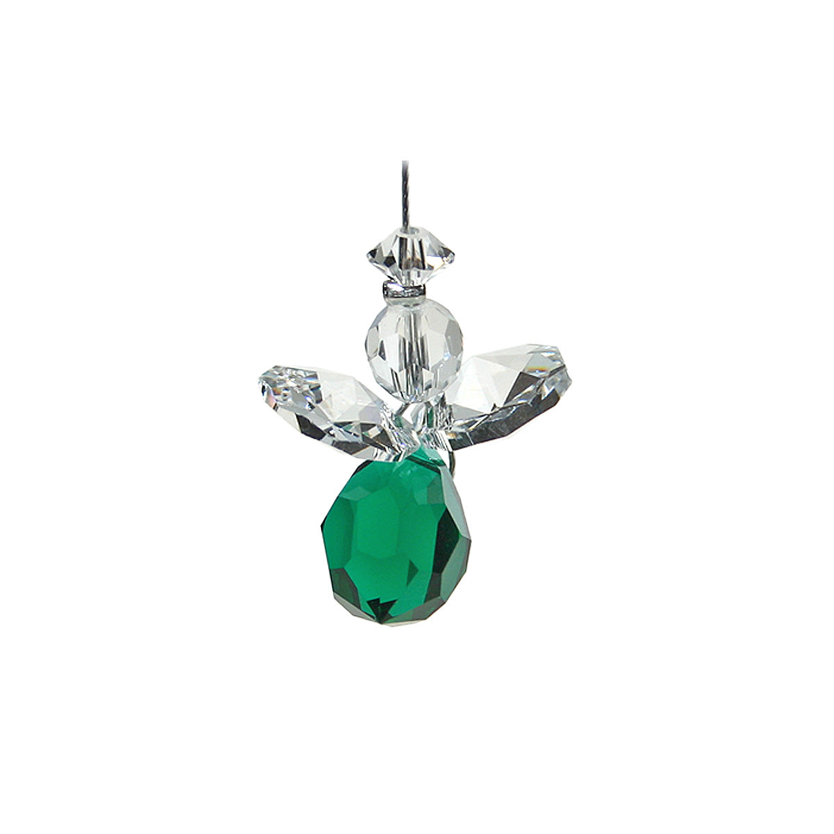 Tiny crystal emerald green drop angel suncatcher