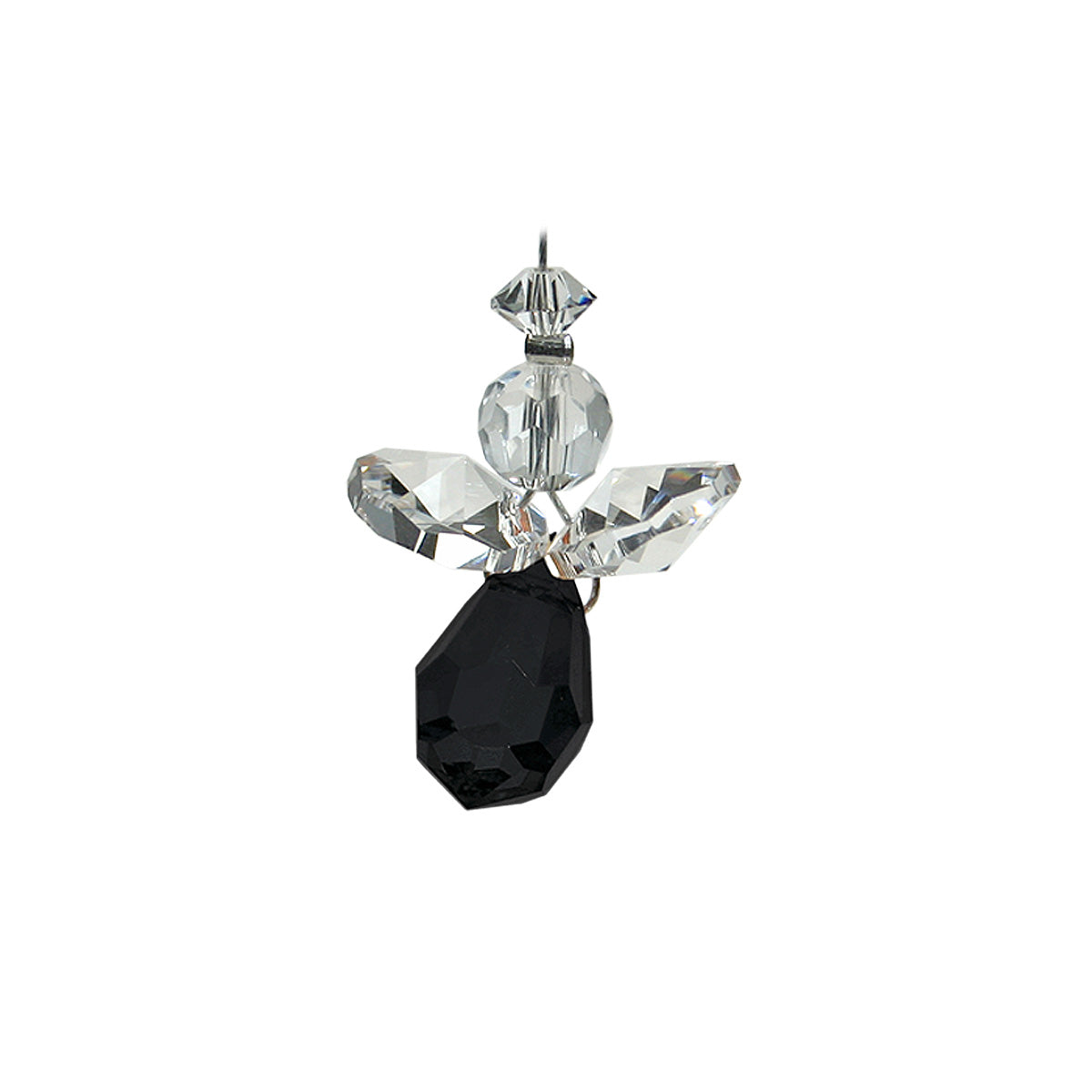 Tiny crystal black drop angel suncatcher