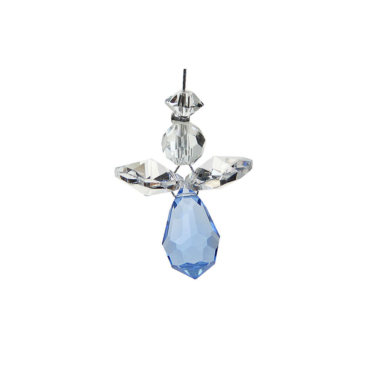 Tiny crystal light blue sapphire drop angel suncatcher