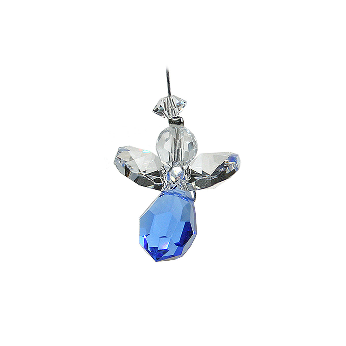 Tiny crystal blue sapphire drop angel suncatcher