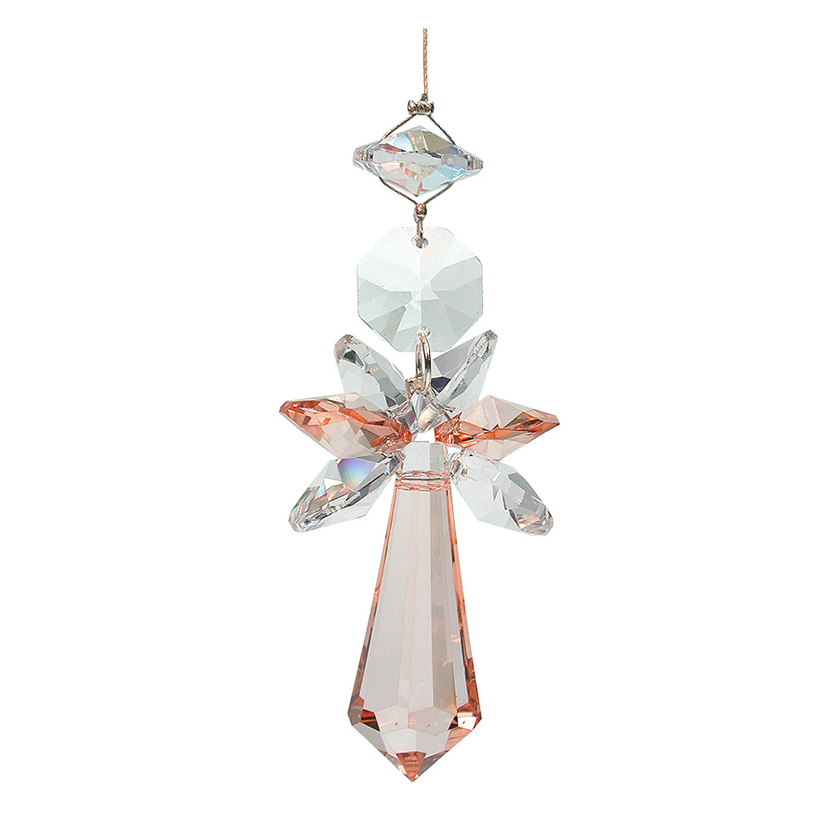 Peach crystal point angel suncatcher
