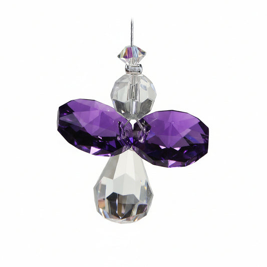 Crystal angel pendant with tanzanite wings
