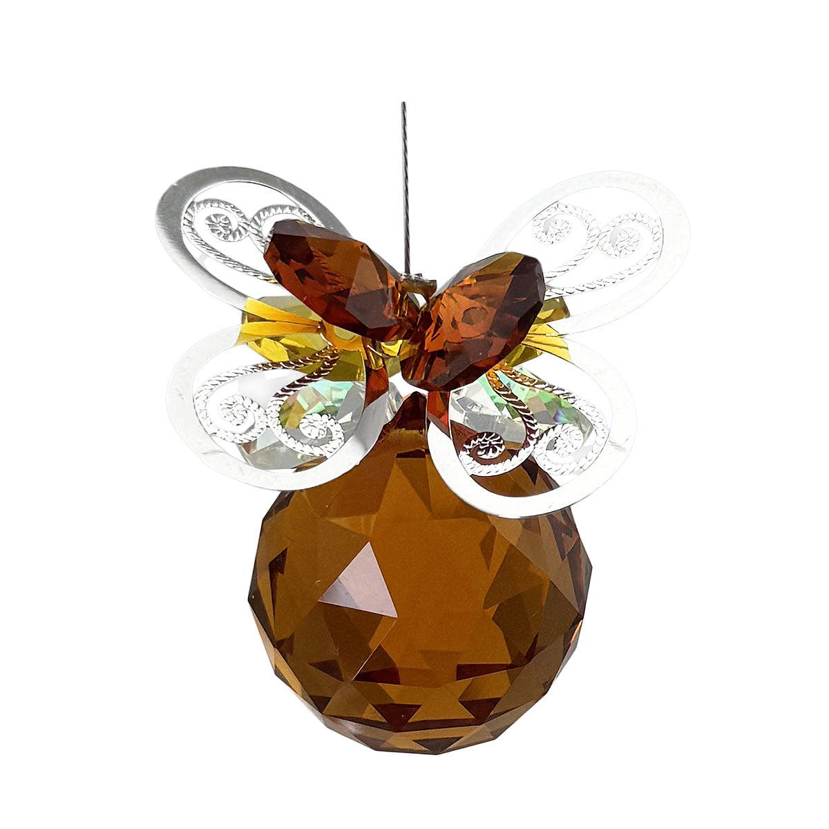 Filigree Butterfly Crystal Suncatcher with Coloured Sphere