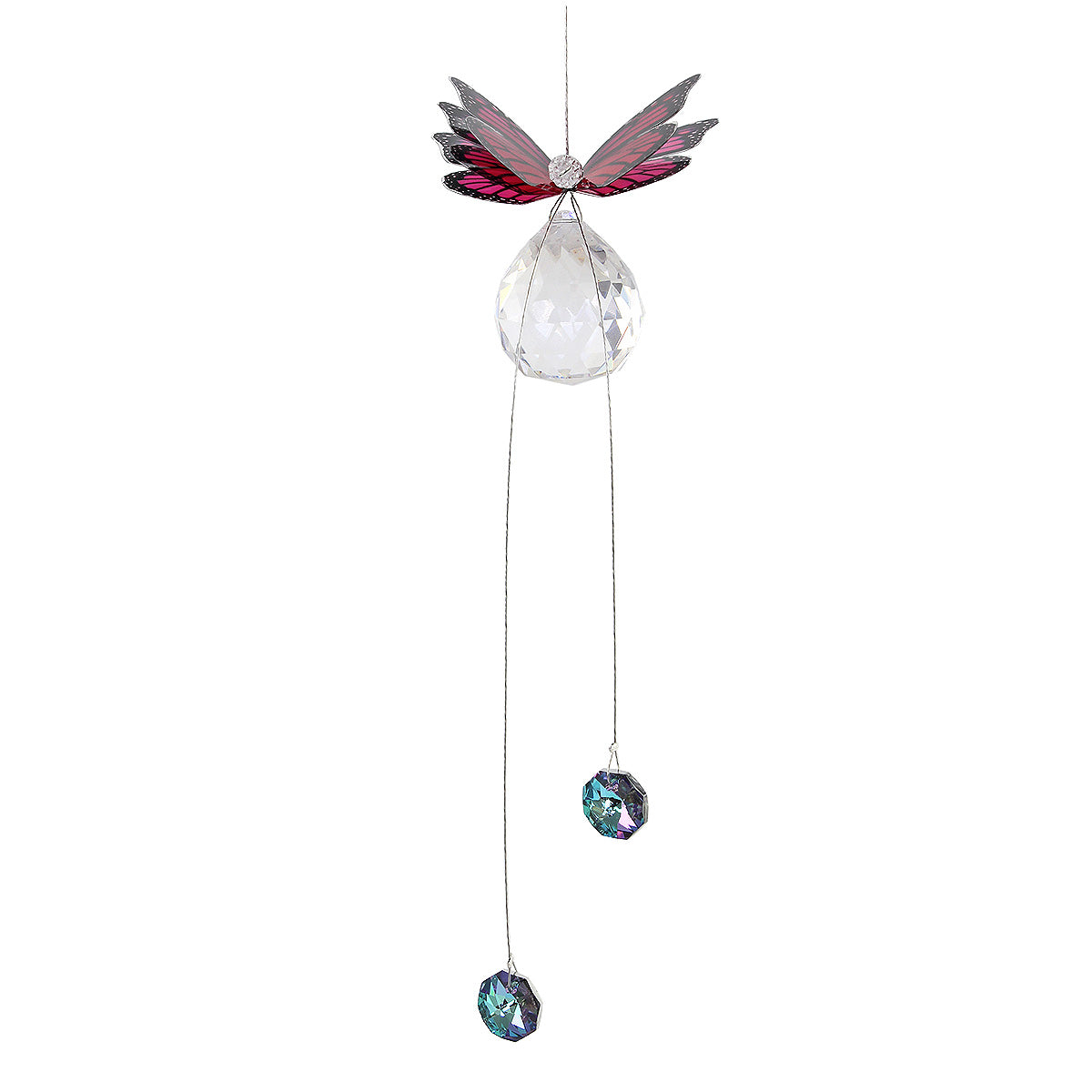 Butterfly on Sphere with Crystal Tail Suncatcher