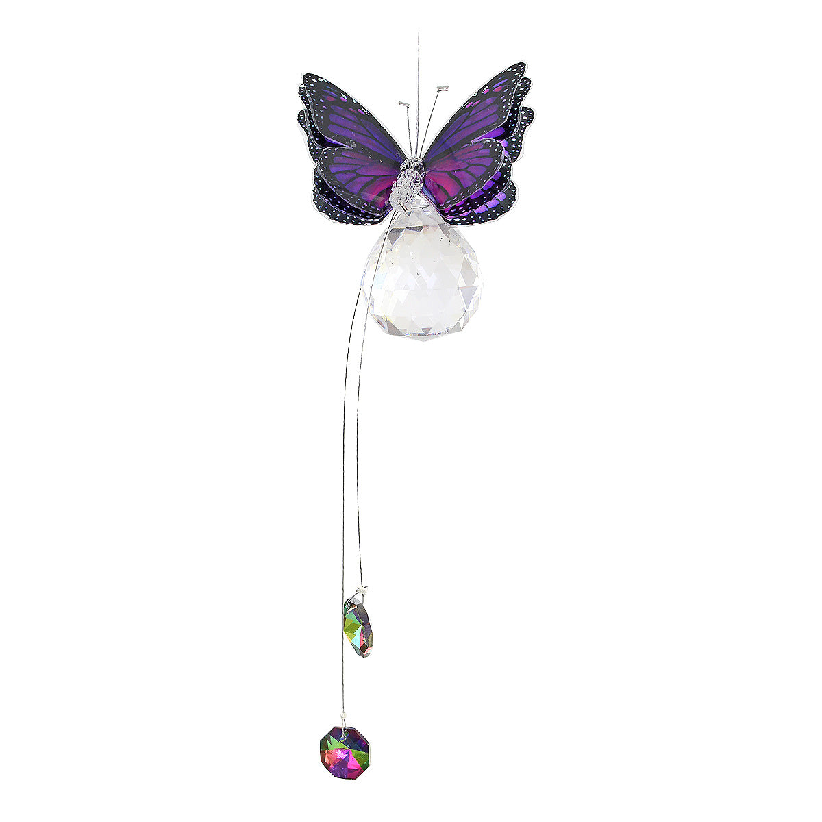 Butterfly on Sphere with Crystal Tail Suncatcher