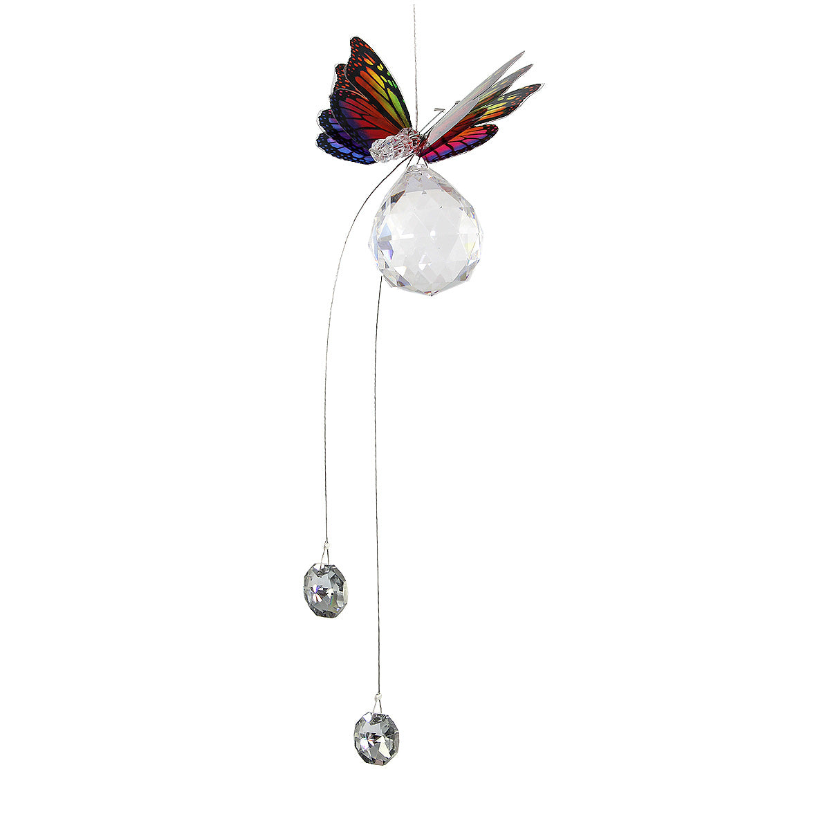 Butterfly on Sphere with Crystal Tail Suncatcher