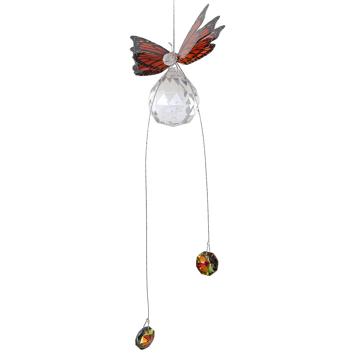 Butterfly on Sphere with Crystal Tail Suncatcher