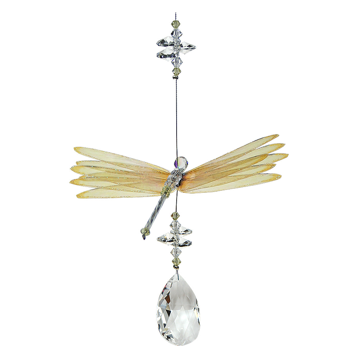 Topaz dragonfly crystal suncatcher with almond drop