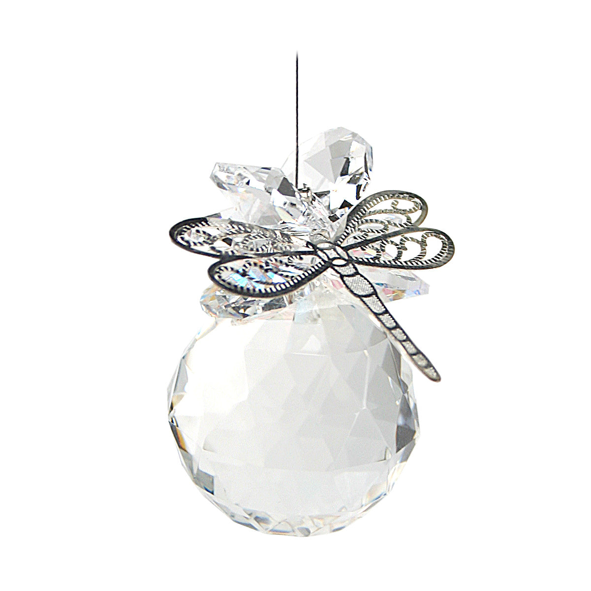 Filigree dragonfly crystal clear cluster suncatcher on sphere