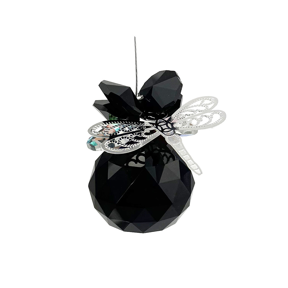 Filigree Dragonfly Crystal Cluster Suncatcher with Coloured Sphere
