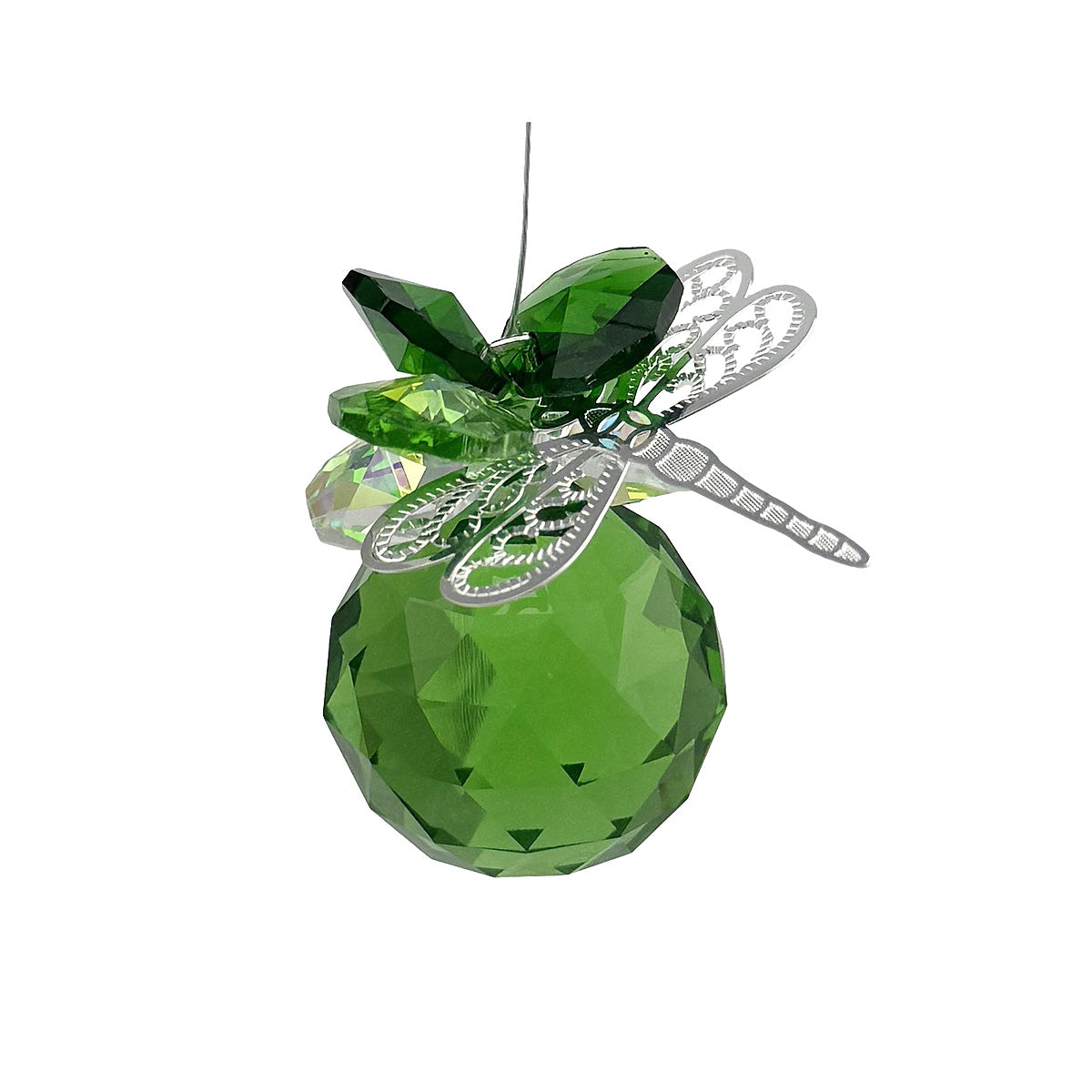 Filigree Dragonfly Crystal Cluster Suncatcher with Coloured Sphere