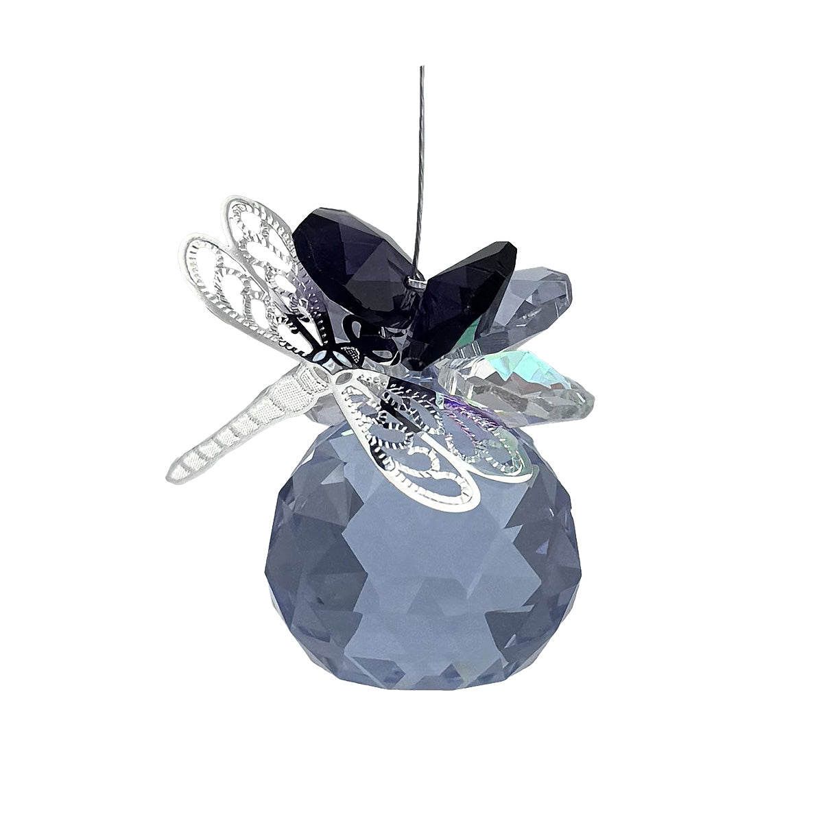 Filigree Dragonfly Crystal Cluster Suncatcher with Coloured Sphere