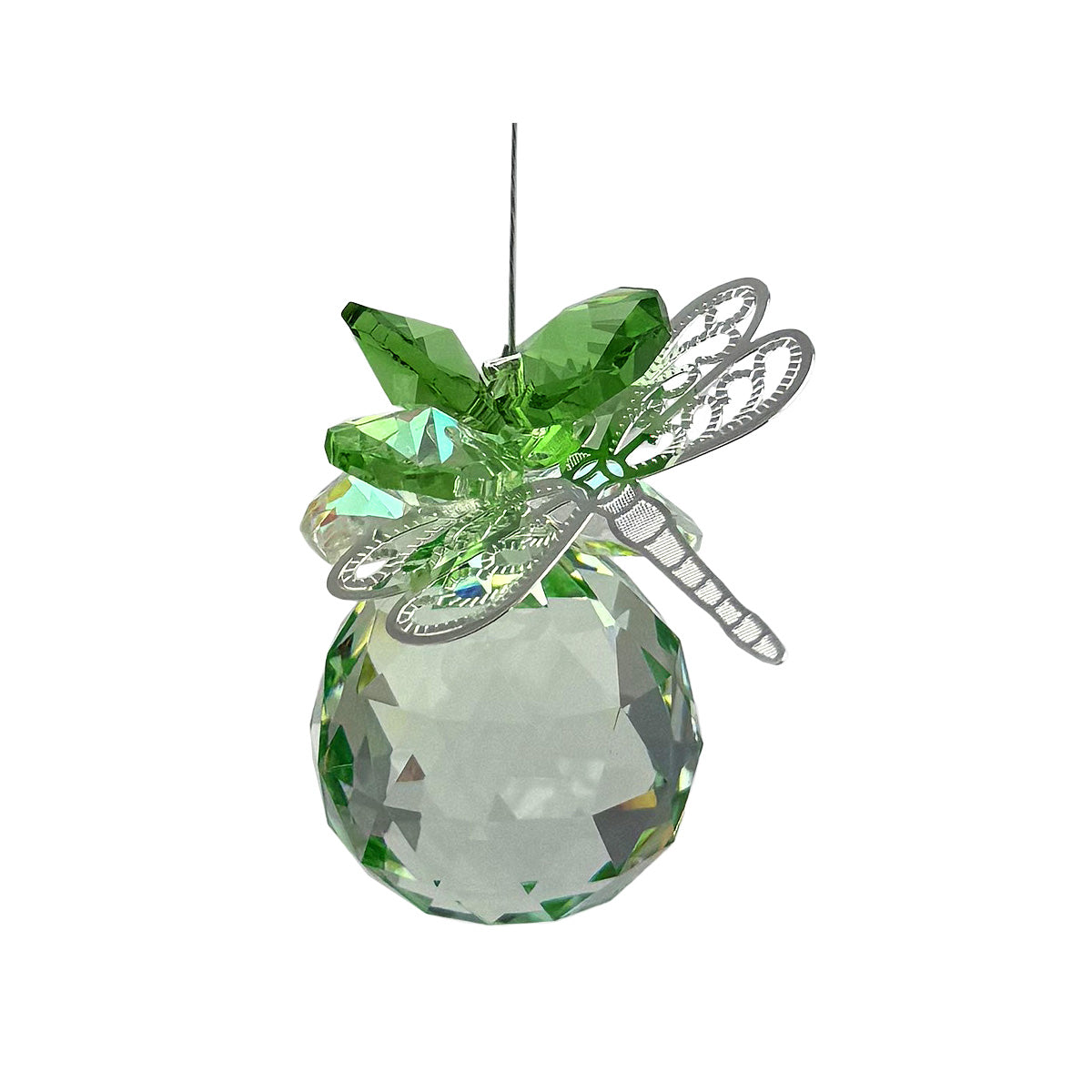 Filigree Dragonfly Crystal Cluster Suncatcher with Coloured Sphere