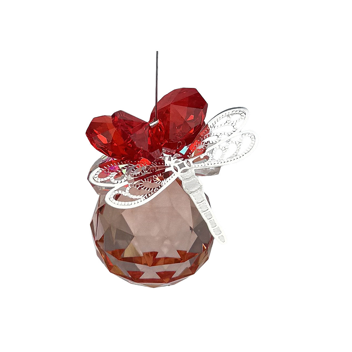 Filigree Dragonfly Crystal Cluster Suncatcher with Coloured Sphere
