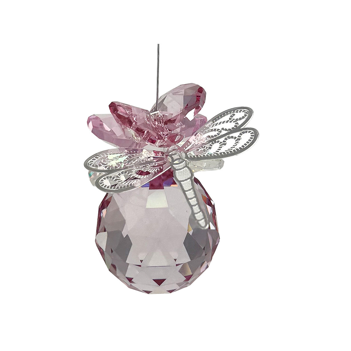 Filigree Dragonfly Crystal Cluster Suncatcher with Coloured Sphere