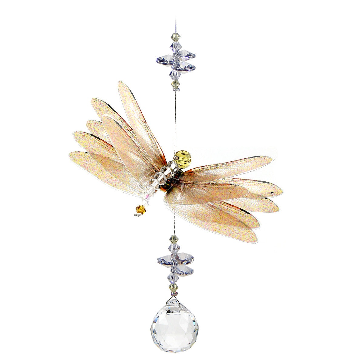 Topaz dragonfly crystal suncatcher with sphere drop