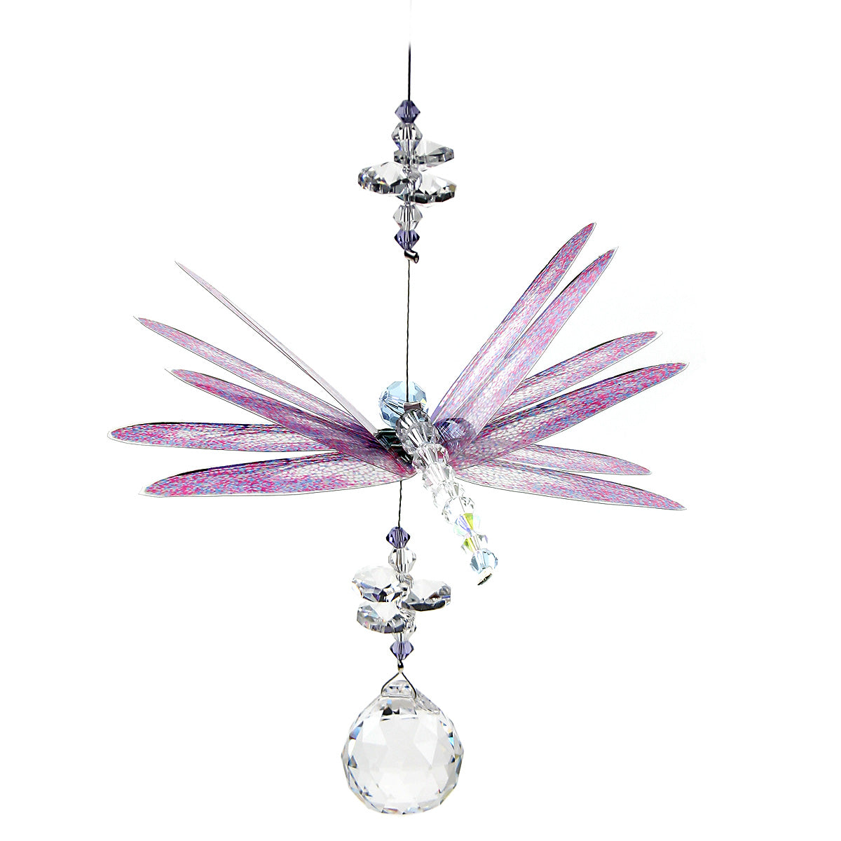 Purple dragonfly crystal suncatcher with sphere drop