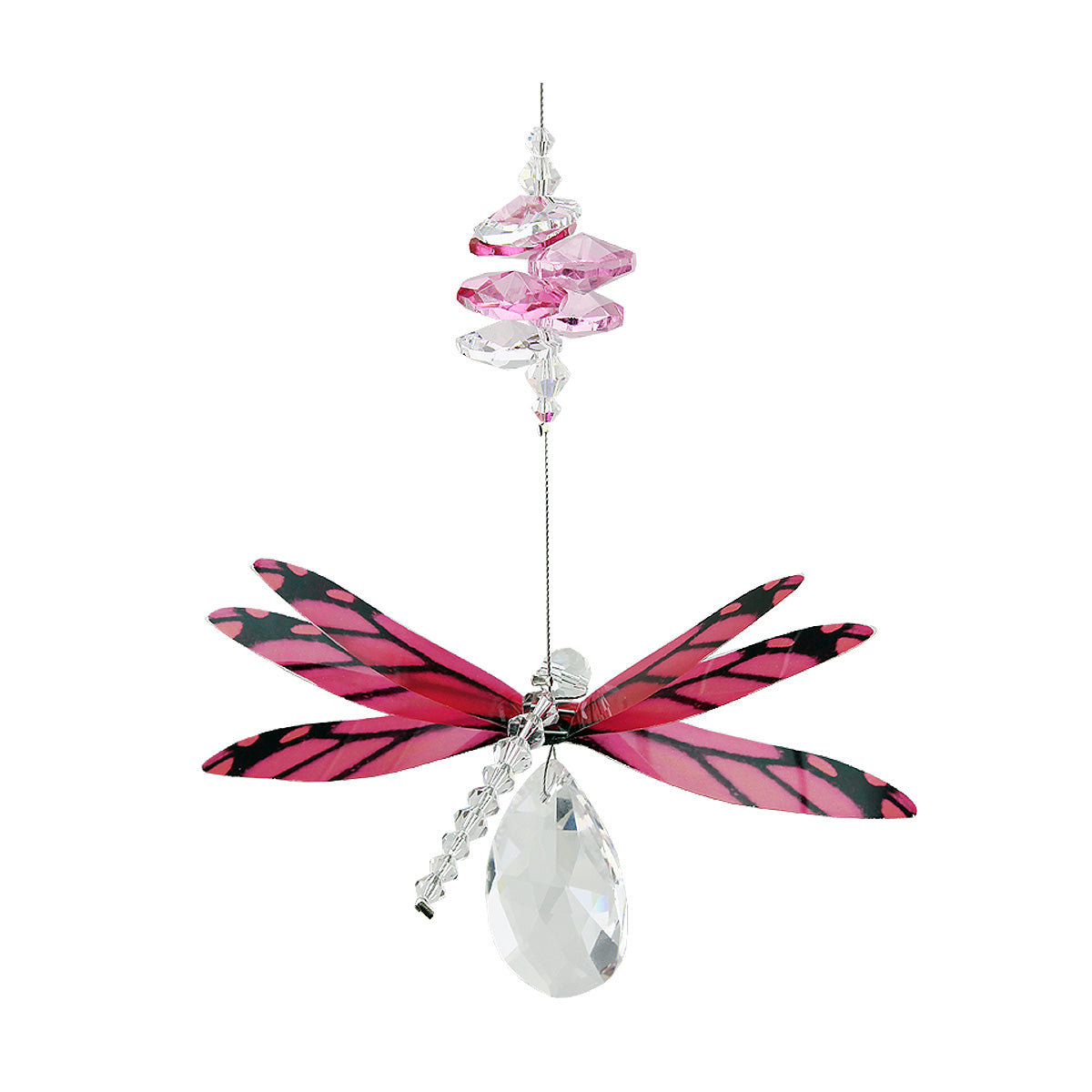 Bright Dragonfly Crystal Suncatcher with Almond Drop