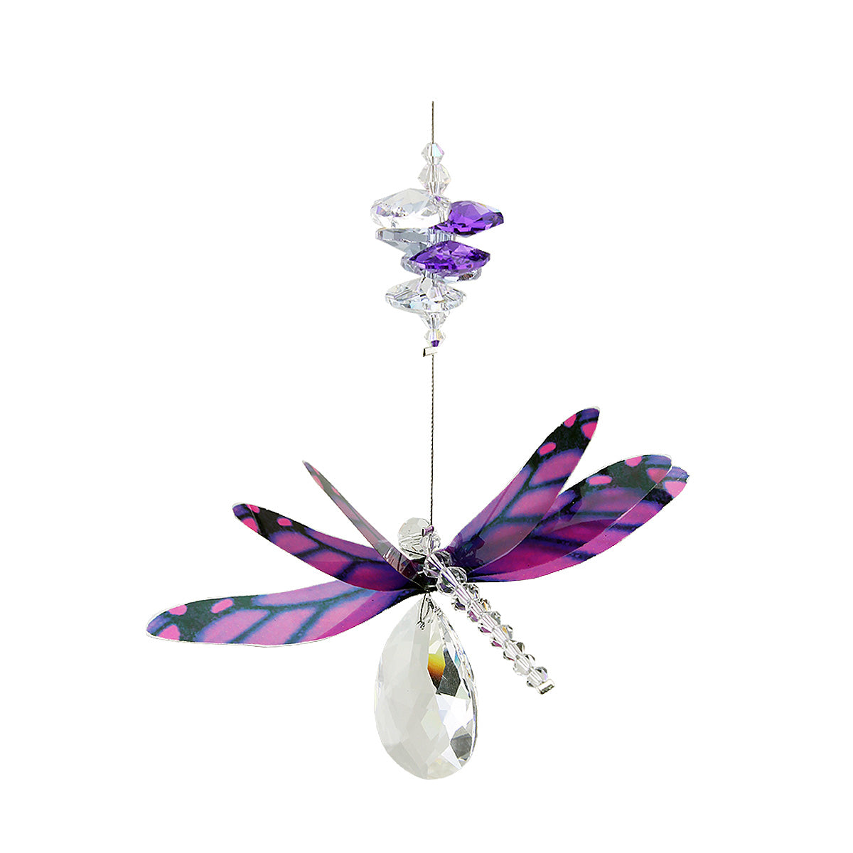 Bright Dragonfly Crystal Suncatcher with Almond Drop