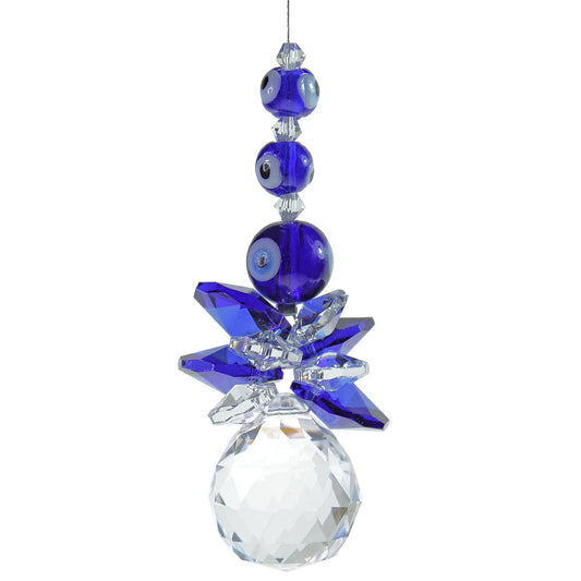 Evil eye beaded cluster suncatcher with 20mm sphere drop
