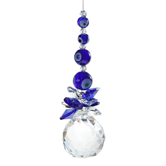 Evil eye beaded cluster suncatcher with 30mm sphere drop