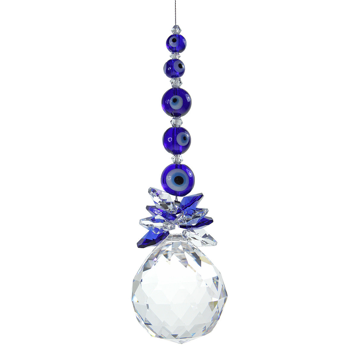 Evil eye beaded cluster suncatcher with 40mm sphere drop