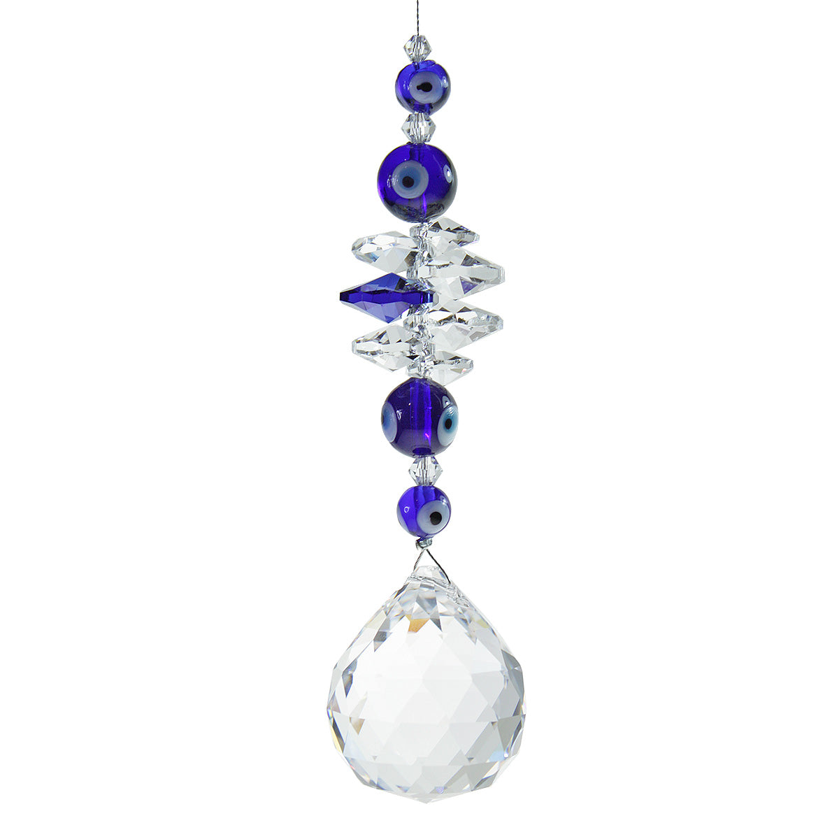 Evil eye beaded cascade suncatcher with 30mm sphere drop