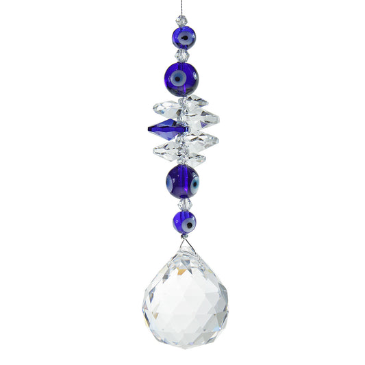 Evil eye beaded cascade suncatcher with 30mm sphere drop
