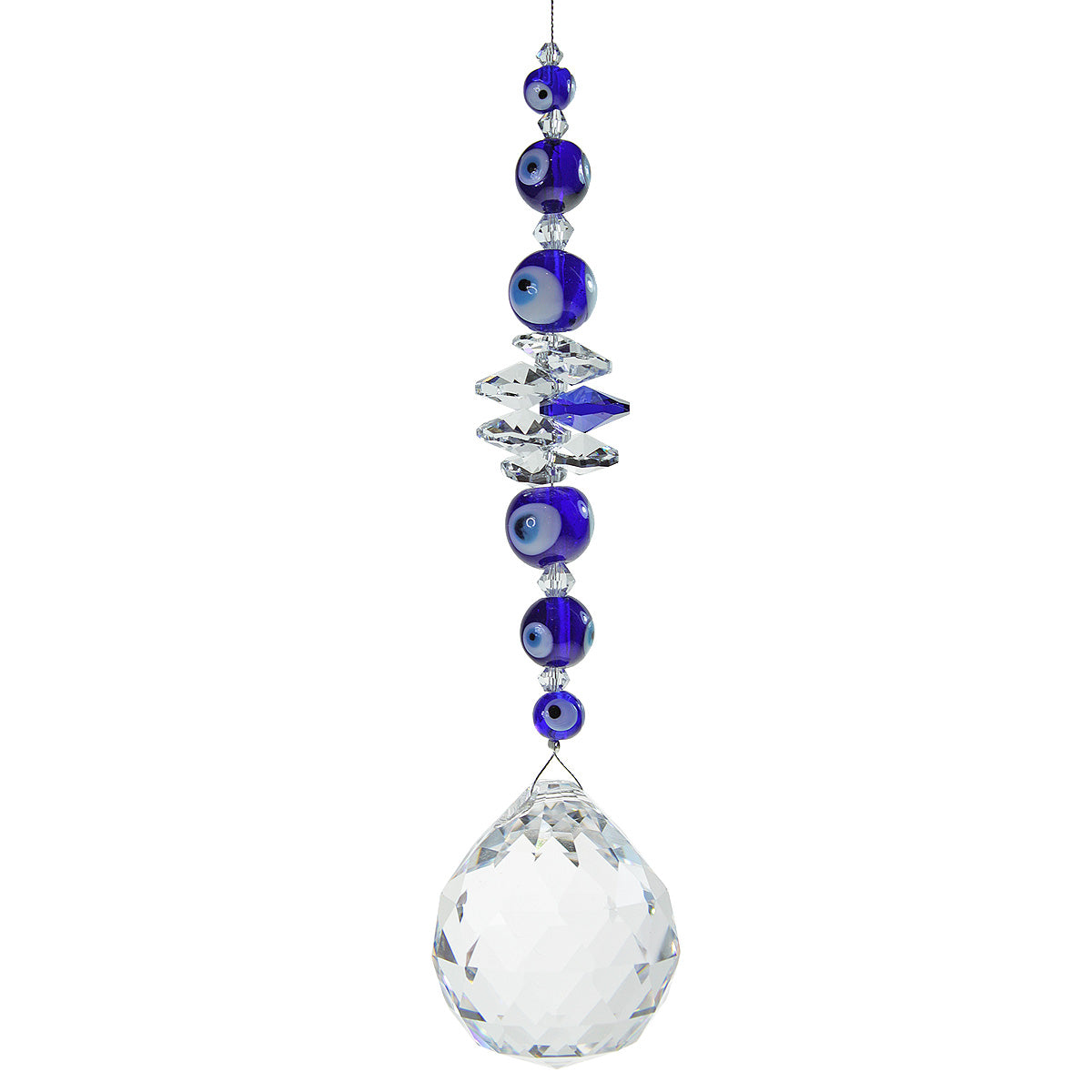 Evil eye beaded cascade suncatcher with 40mm sphere drop