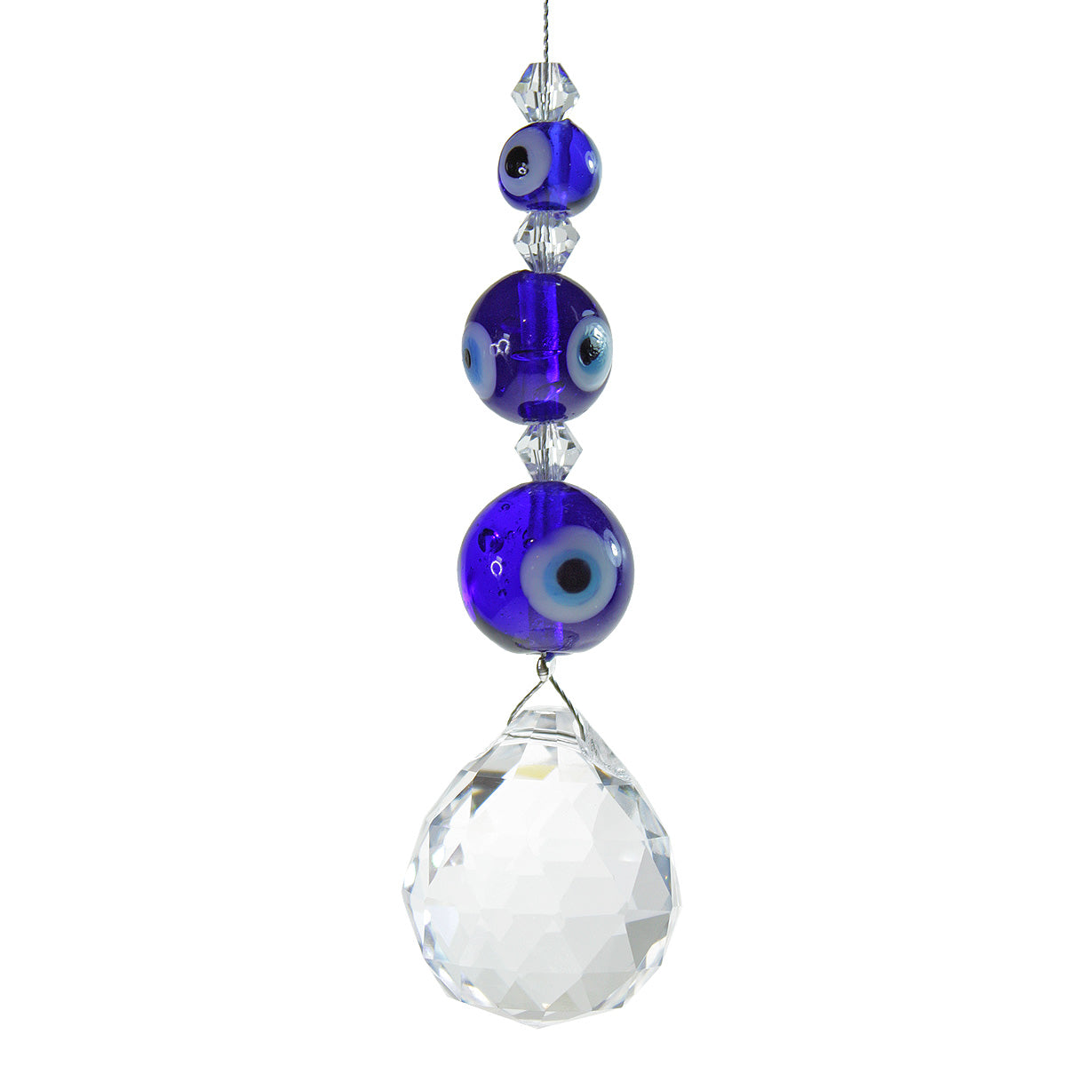 Evil eye beaded suncatcher with 20mm sphere drop