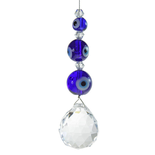 Evil eye beaded suncatcher with 20mm sphere drop