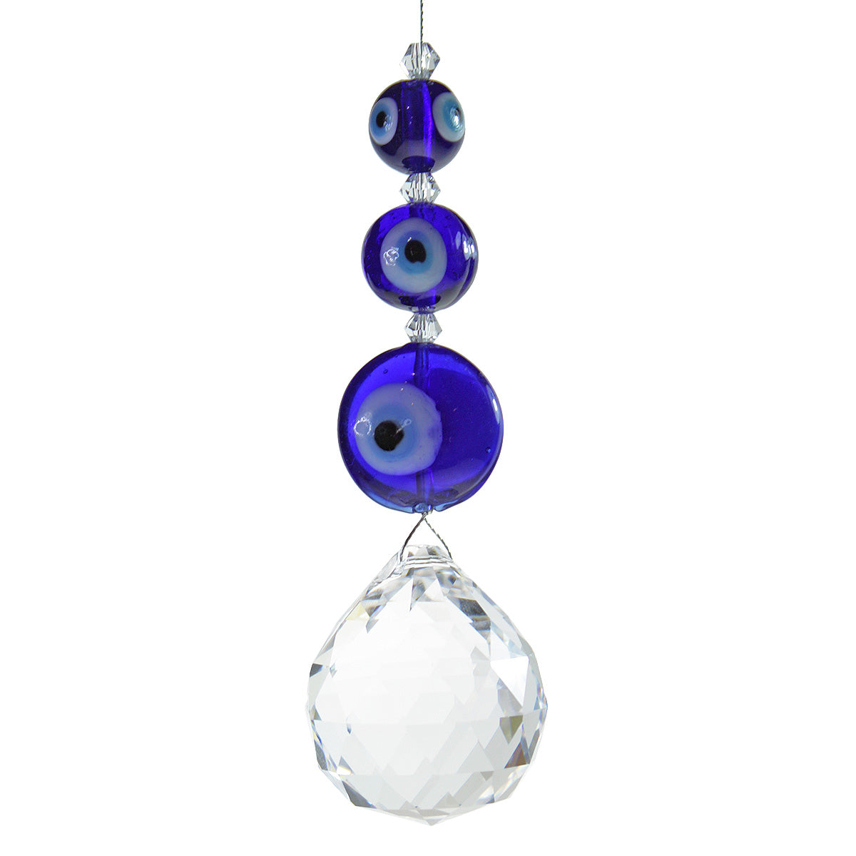Evil eye beaded suncatcher with 30mm sphere drop