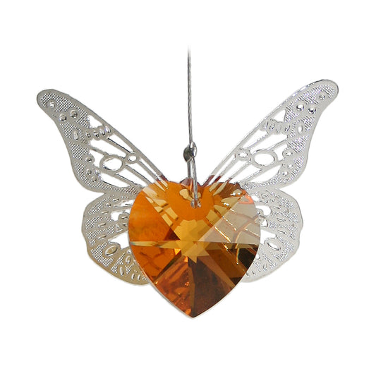 Little Filigree Butterfly Swarovski Crystal Heart Suncatcher