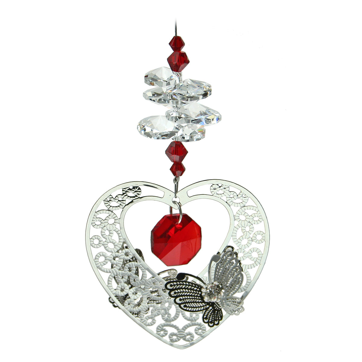 Filigree Heart Crystal Cascade Suncatcher