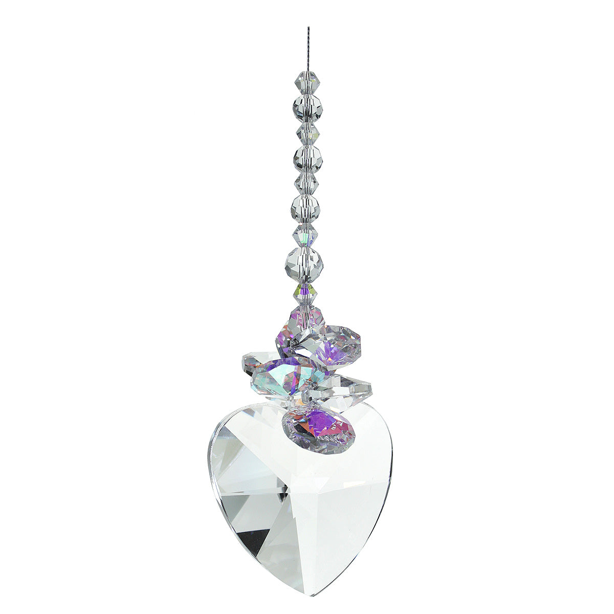 AB beaded cluster crystal suncatcher on 40mm heart drop