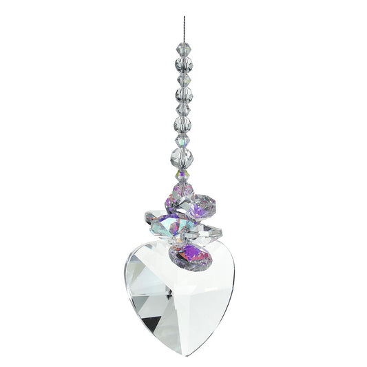 AB beaded cluster crystal suncatcher on 40mm heart drop