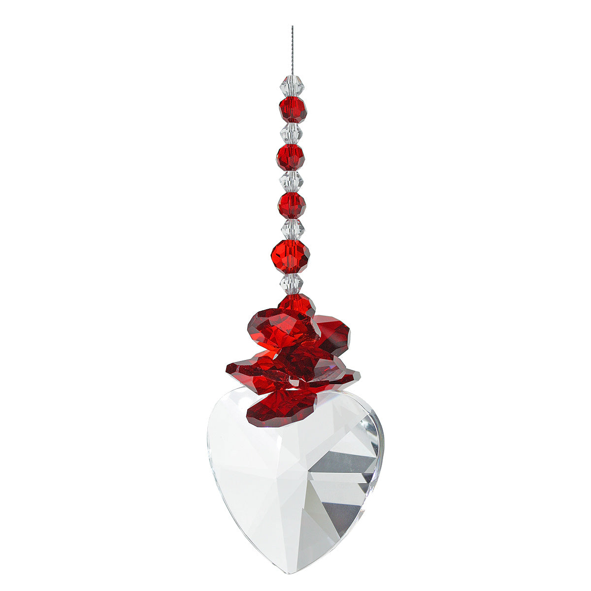 Red beaded cluster crystal suncatcher on 40mm heart drop