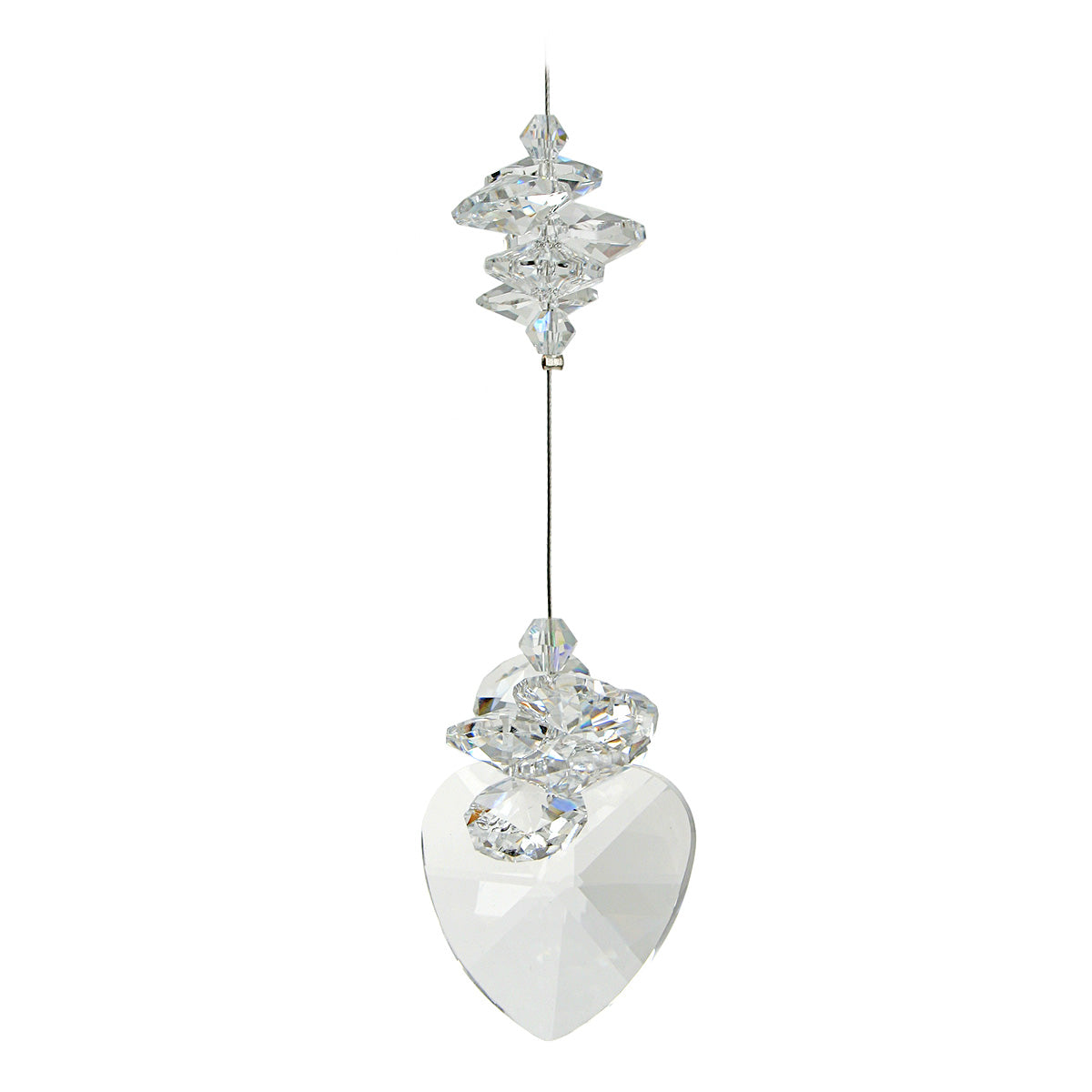 Clear cluster cascade crystal prism suncatcher on 40mm heart drop