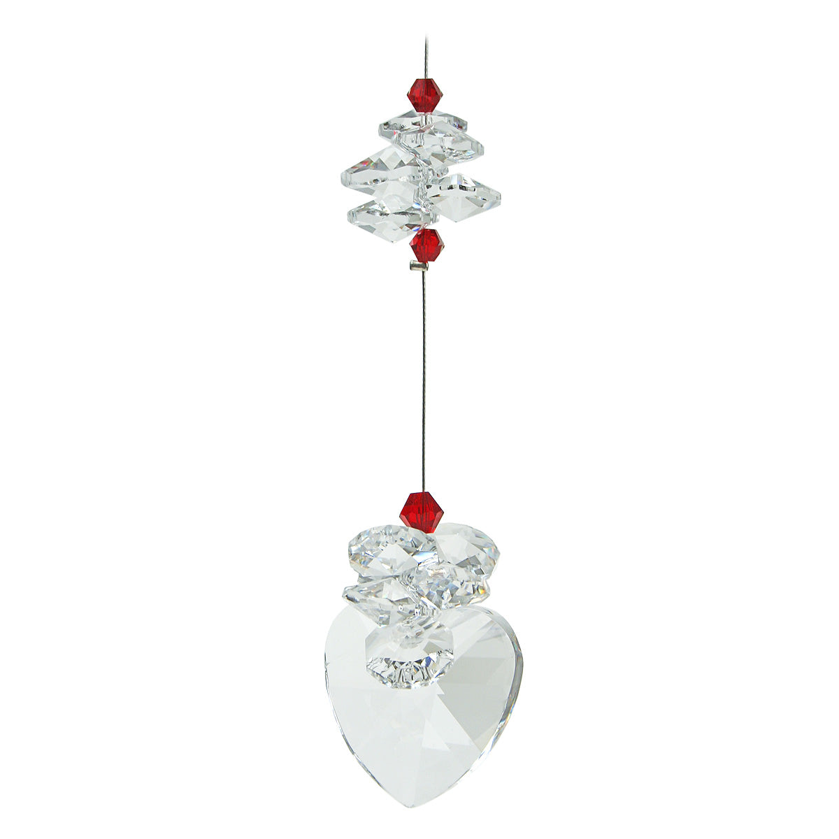 Red cluster cascade crystal prism suncatcher on 40mm heart drop
