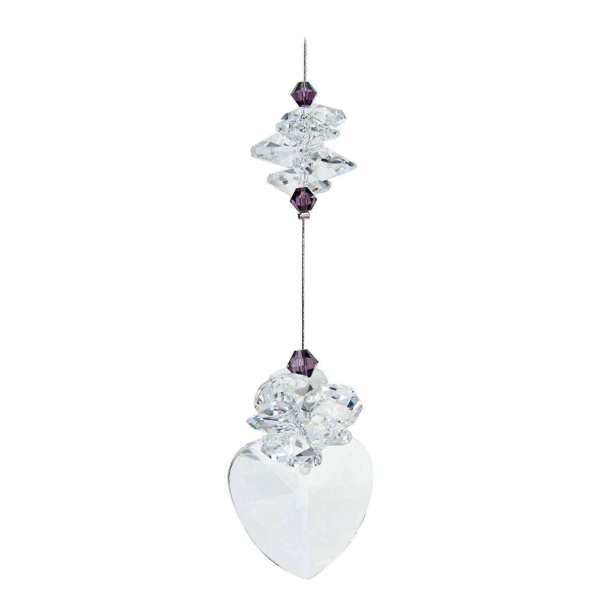 Tanzanite purple cluster cascade crystal prism suncatcher on 40mm heart drop