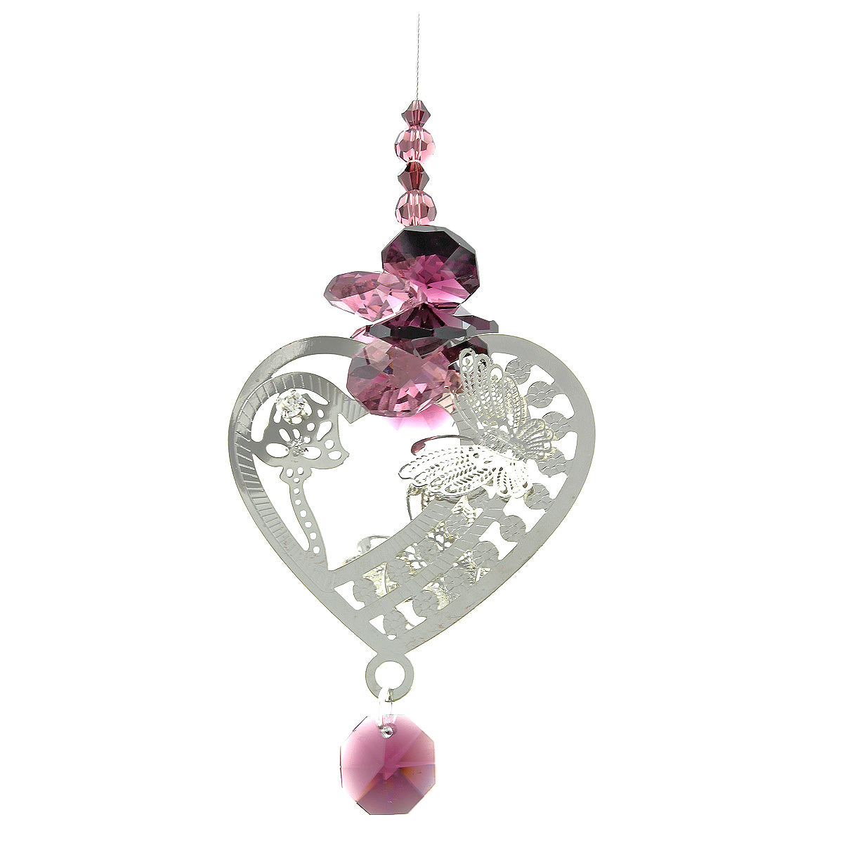 Filigree Heart Crystal Cluster Suncatcher