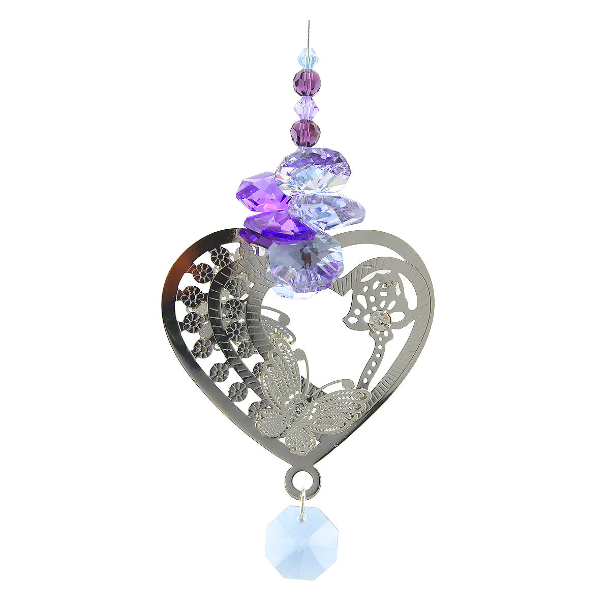 Filigree Heart Crystal Cluster Suncatcher