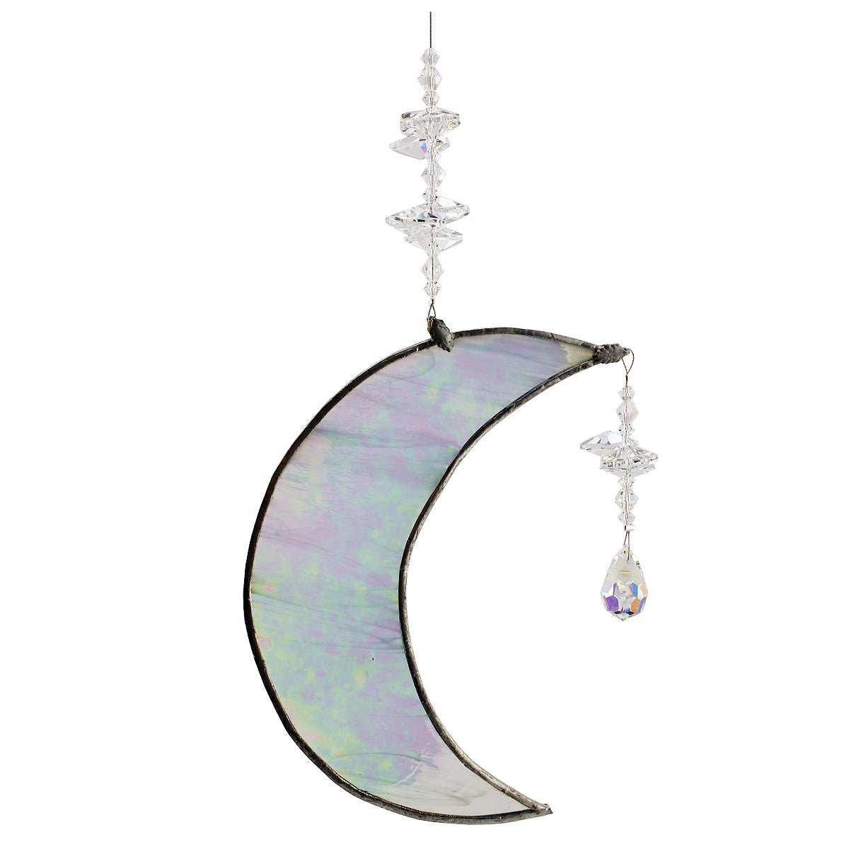 AB moon-shaped leadlight piece with crystals suncatcher