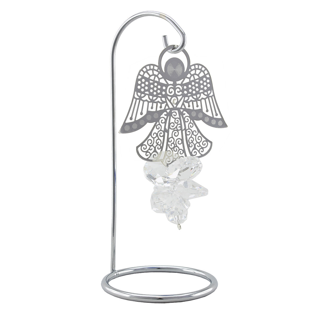 Filigree angel and clear crystal suncatcher on a stand