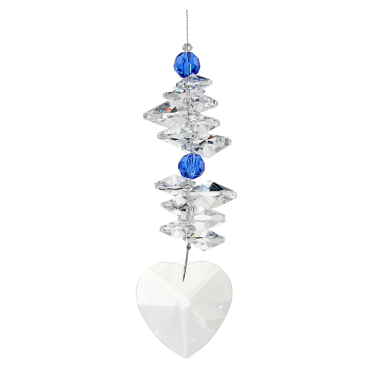 Crystal heart suncatcher with sapphire beads and clear octagons