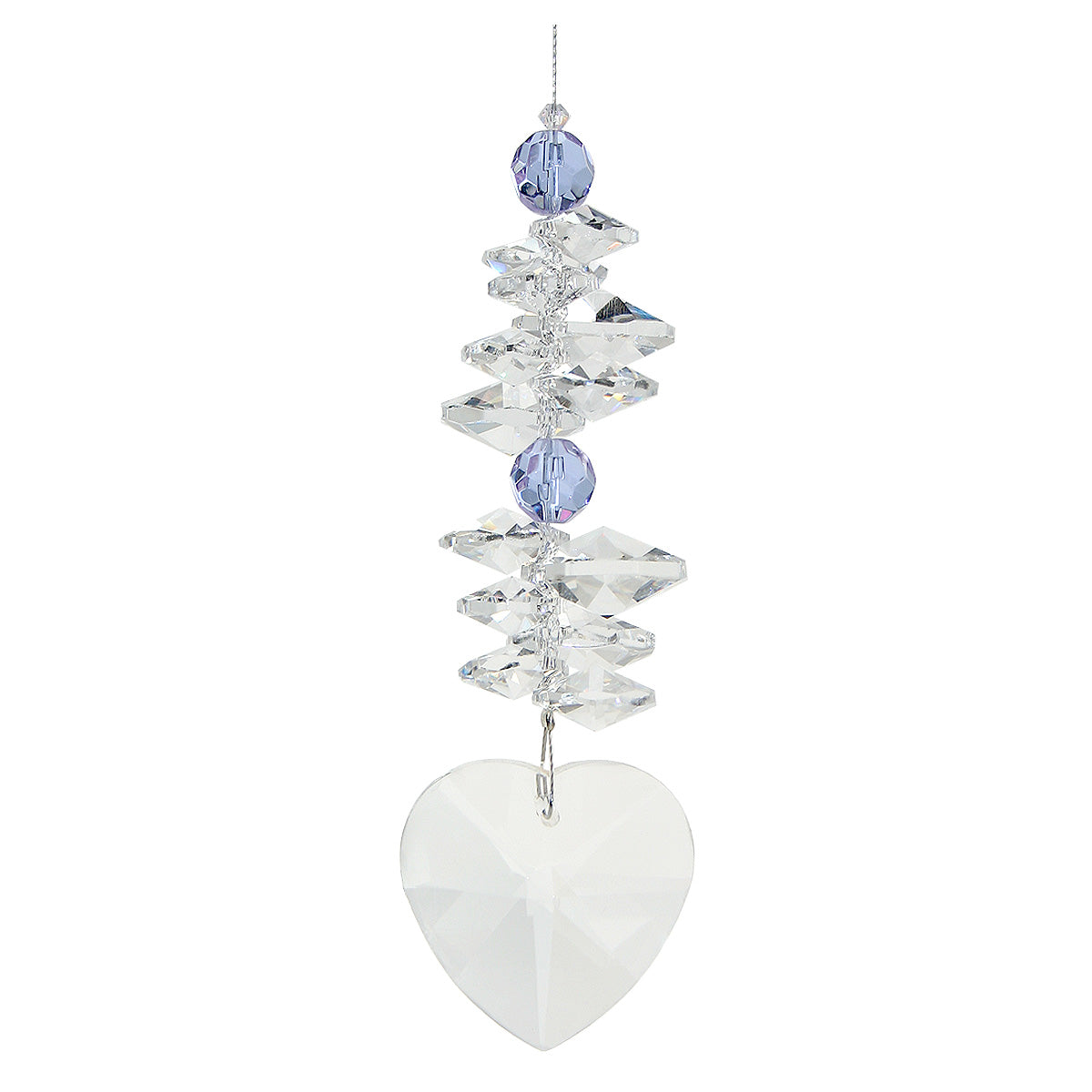 Crystal heart suncatcher with tanzanite beads and clear octagons