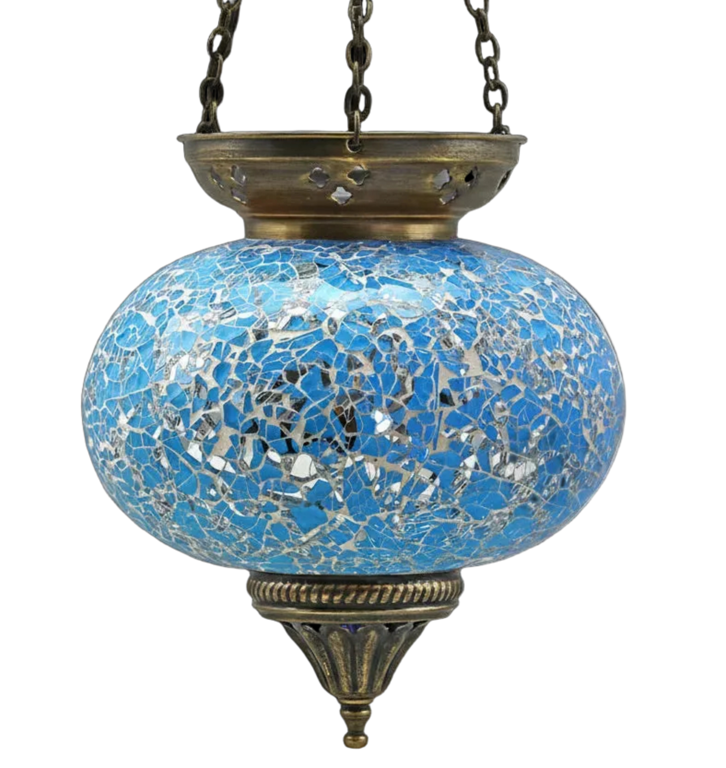 Turquoise mosaic hanging lamp with bronze base