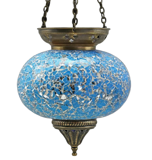 Turquoise mosaic hanging lamp with bronze base
